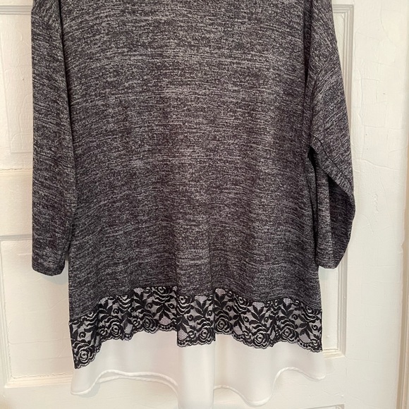 Black soft sweater top with lace. - Picture 2 of 12